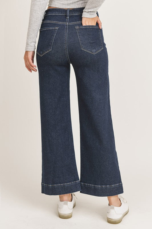 Buy Bleach Denim Button Front Wide Ankle Leg Jeans from Next Luxembourg