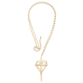 Gold necklace with a unique pendant on a white background