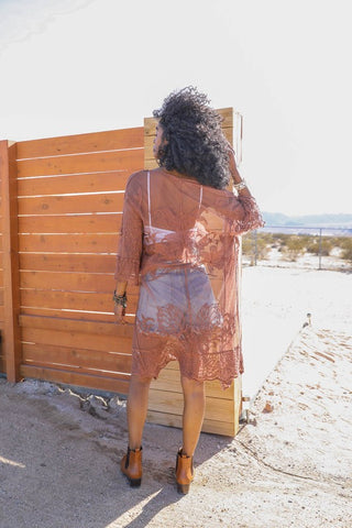 Brown Butterfly Lace Kimono Back