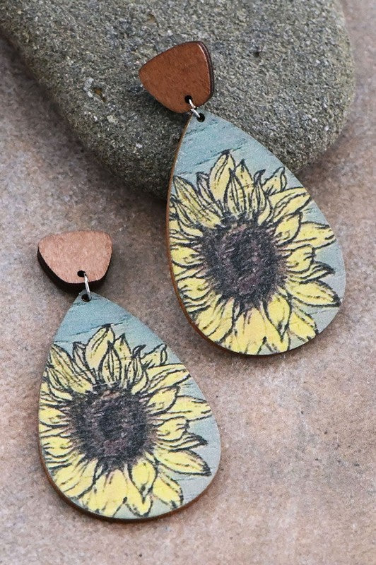 Sunflower Wooden Earrings