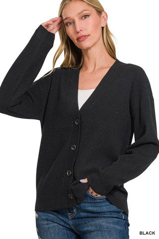 Woman wearing a black cardigan