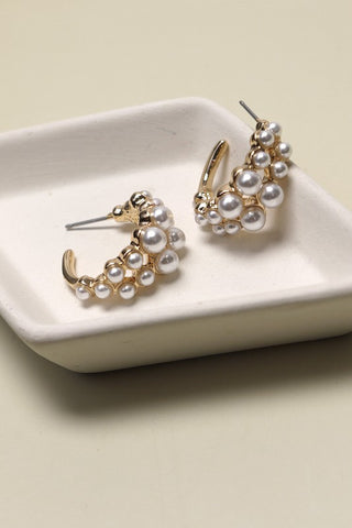 Double Row Pearl Hoop Earrings