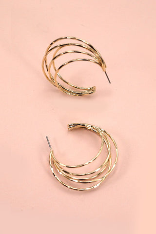 Hammered Multi Row Hoop Earrings