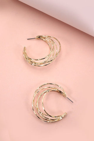 Hammered Multi Row Hoop Earrings