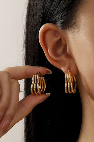 Triple Row Heart Hoop Earrings