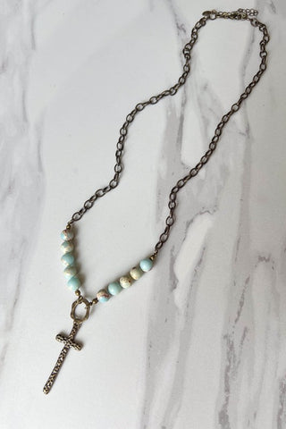 Necklace with natural beads and cross