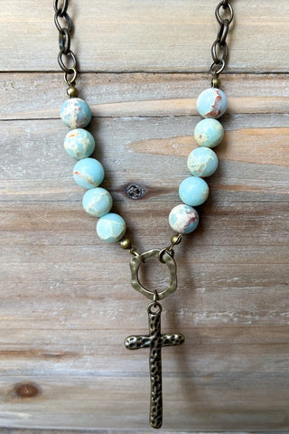 Necklace with natural beads and cross