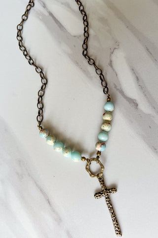 Necklace with natural beads and cross