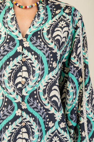 Serene Waves Blouse Button Detail