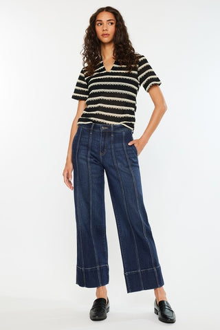 pintuck wide leg jeans