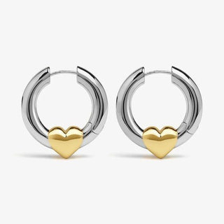Two Tone Heart Huggie Hoops