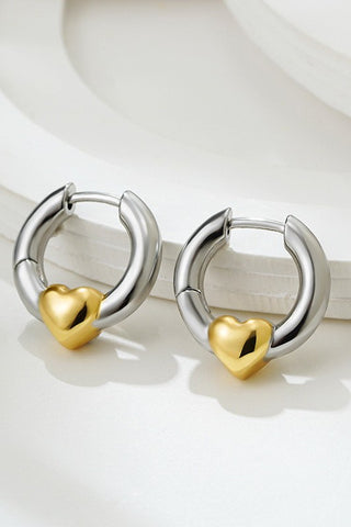 Two Tone Heart Huggie Hoops