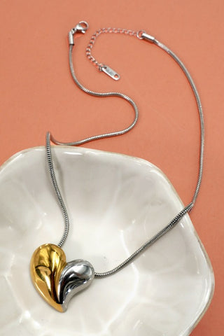 Two Tone Heart Pendant Necklace