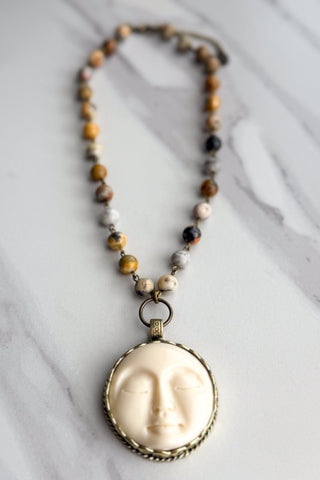 Beaded Necklace with large moon pendant.