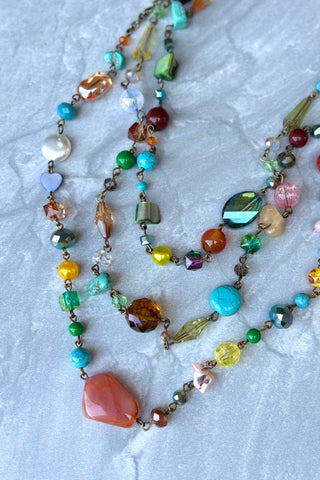 Close up of colorful beads on a necklace