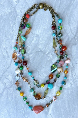 Beaded 3 layer necklace featuring colorful beads
