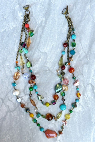 Colorful beaded necklace with 3 layers