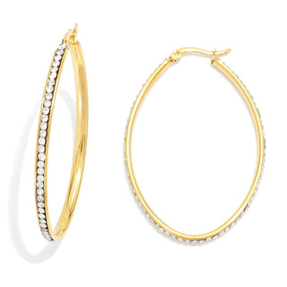 Gold hoop earrings with embedded stones on a white background
