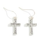 Silver cross earrings on a white background