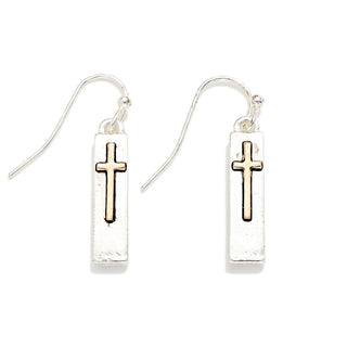Rectangle cross earrings