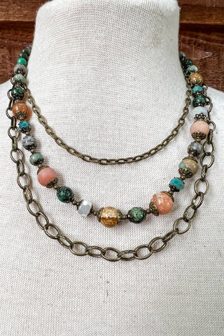 Multi Chain Necklace with natural beading