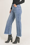 High waisted, frayed bottom, ankle jeans