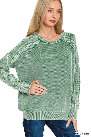 Green Sweater with cable knit sleeves