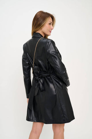 Vegan Leather Trench Coat Back